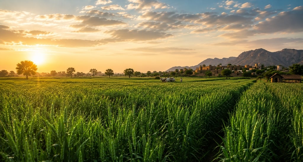 Green Wheat Harvest Field